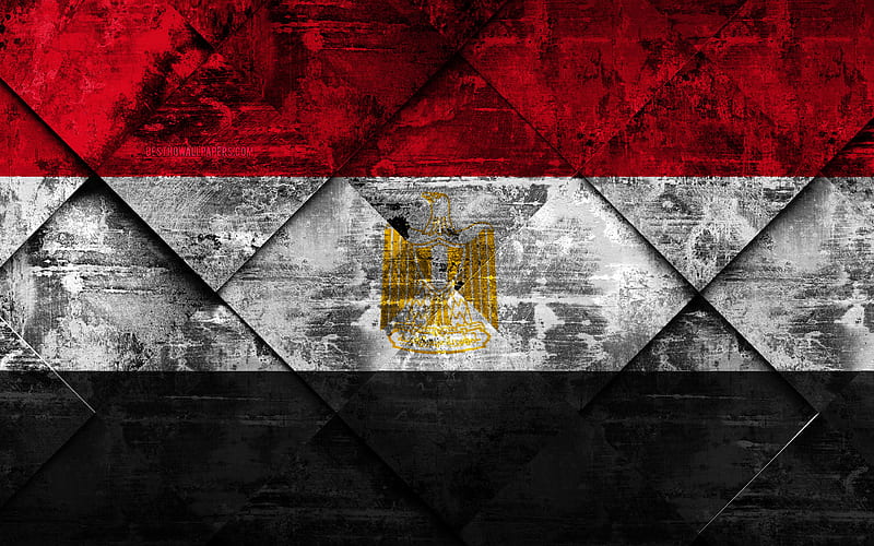 Flag of Egypt grunge art, rhombus grunge texture, Egyptian flag, Africa, national symbols, Egypt, creative art, HD wallpaper