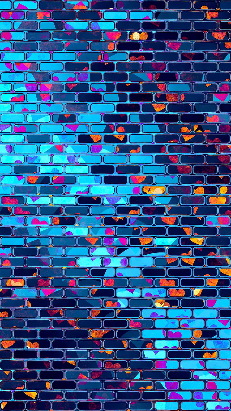 Hearts, Heart, Brick, Wall, Colorful Iphone 8 7 6s 6 For Parallax Background, Cute Brick, HD phone wallpaper