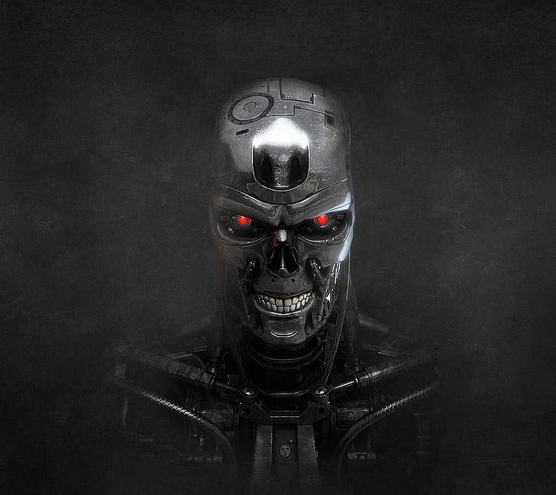 Terminator Skeleton, metal, red eyes, HD wallpaper