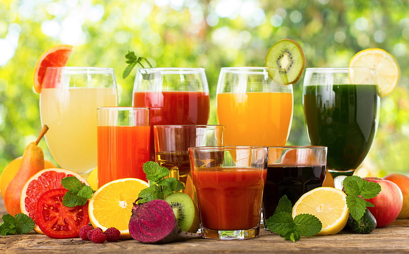 Cocktails, Glasses, Glare, Berries, Greens, Juices, HD wallpaper