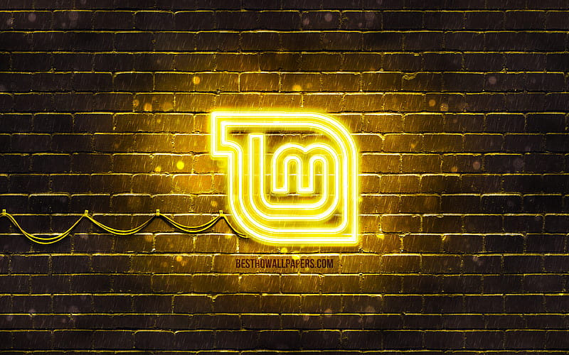 Linux Mint Mate yellow logo yellow brickwall, Linux Mint Mate logo, Linux, Linux Mint Mate neon logo, Linux Mint Mate, HD wallpaper
