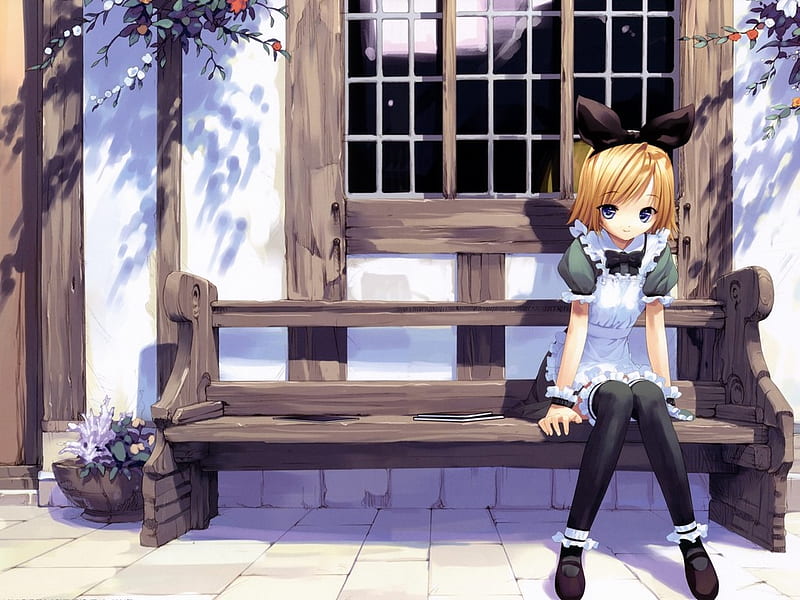 Anime girl on a bench, young, girl, anime, bench, student, HD wallpaper |  Peakpx