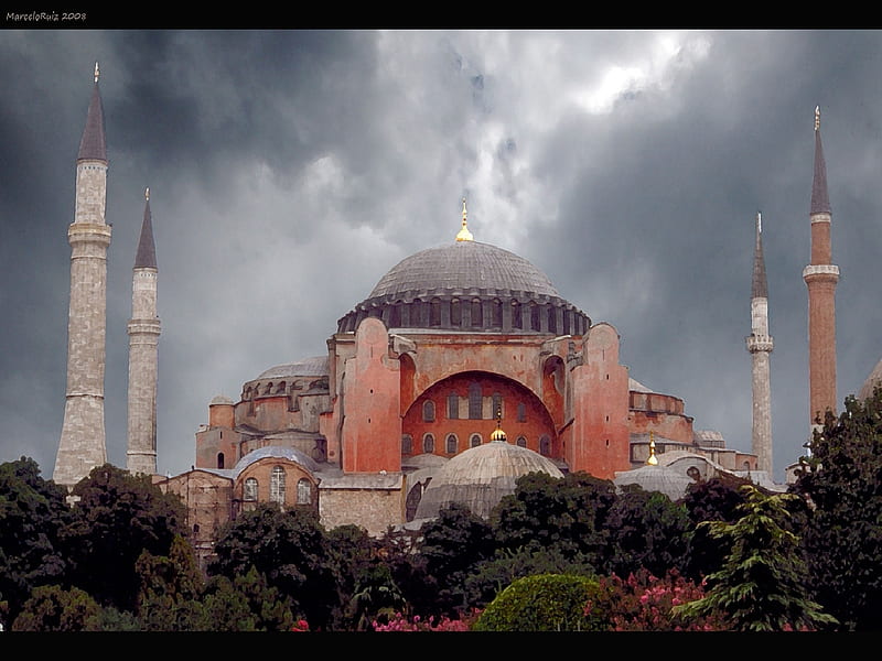 Storm over Hagia Sofia,turkey, hagiasofia, storm, turkey, istanbul, HD wallpaper