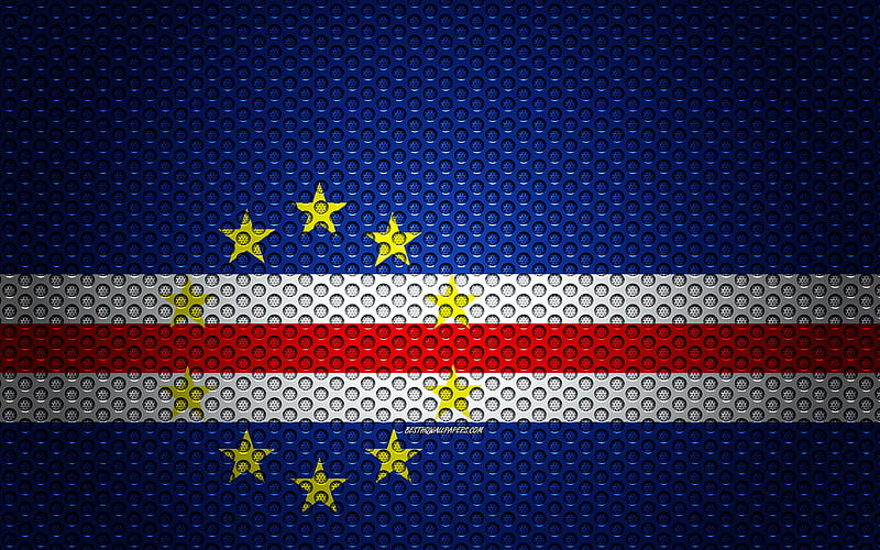 Flag of Cabo Verde creative art, metal mesh texture, Cabo Verde flag, national symbol, Cabo Verde, Africa, flags of African countries, HD wallpaper