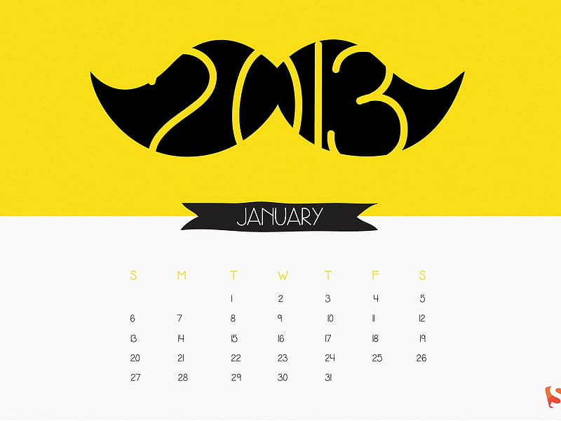 Moustache 2013-January 2013 calendar themes, HD wallpaper