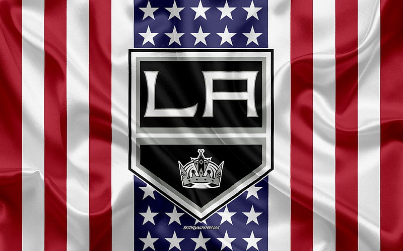 Los Angeles Kings logo, emblem, silk texture, American flag, American hockey club, NHL, Los Angeles, California, USA, National Hockey League, hockey, silk flag, HD wallpaper