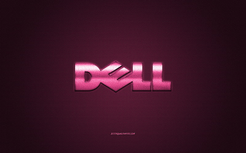 Dell logo, pink carbon background, Dell metal logo, Dell pink emblem, Dell, pink carbon texture, HD wallpaper