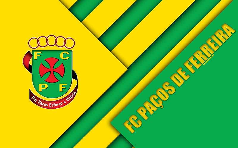 FC Paços de Ferreira, Portuguese football club logo, material design, green yellow abstraction, Primeira Liga, Pasush di Ferreira, Portugal, football, Premier League, HD wallpaper