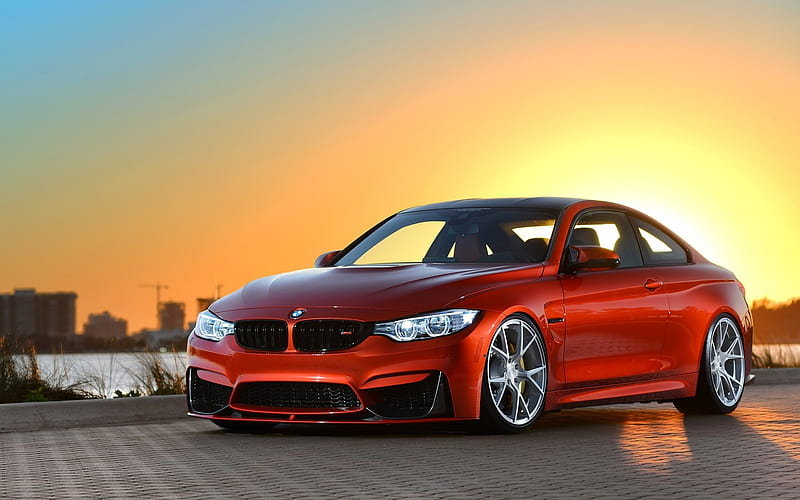 BMW M4, sunset, 2018 cars, stance, tuning, BW M4, F82, red m4, BMW, HD wallpaper