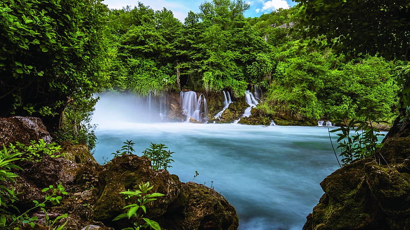 Krka National Park Croatia, rocks, central Dalmatia, Krka river, Krka national park, Croatia, nature, trees, waterfalls, beauty, HD wallpaper