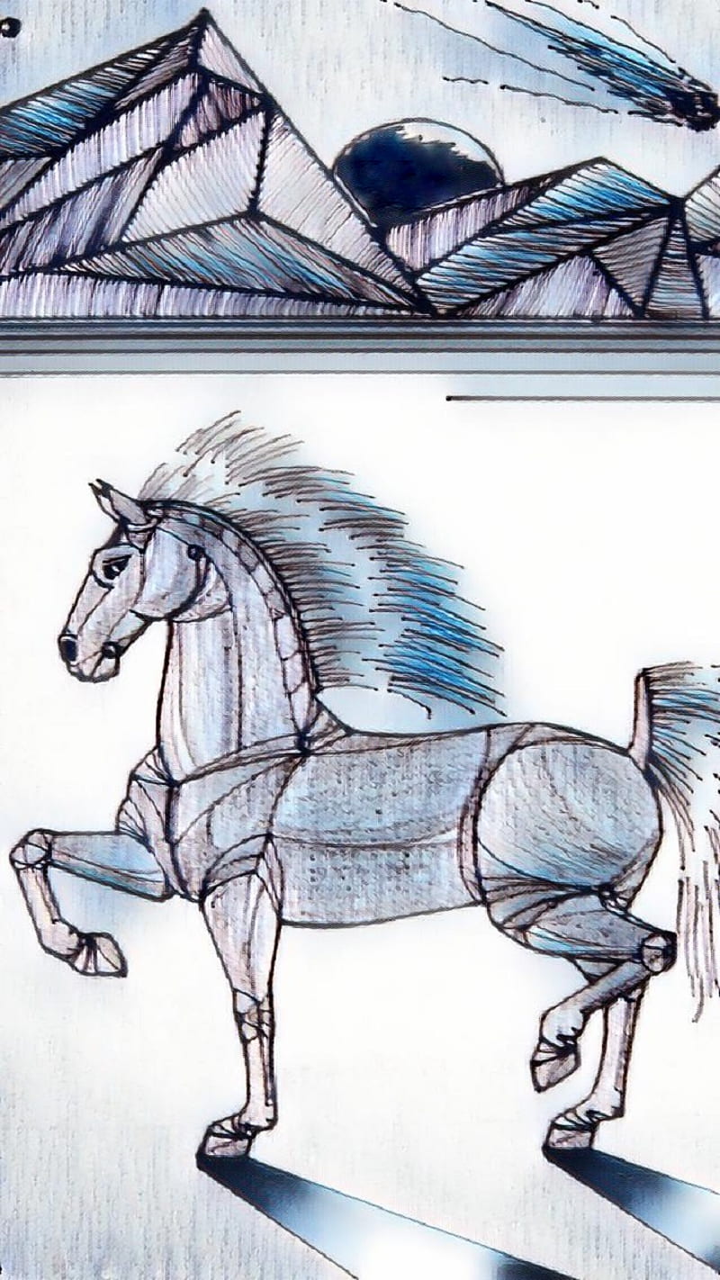 Sci-Fi Robot Horse, art, drawn, fantasy, landscape, science fiction, tech, HD phone wallpaper