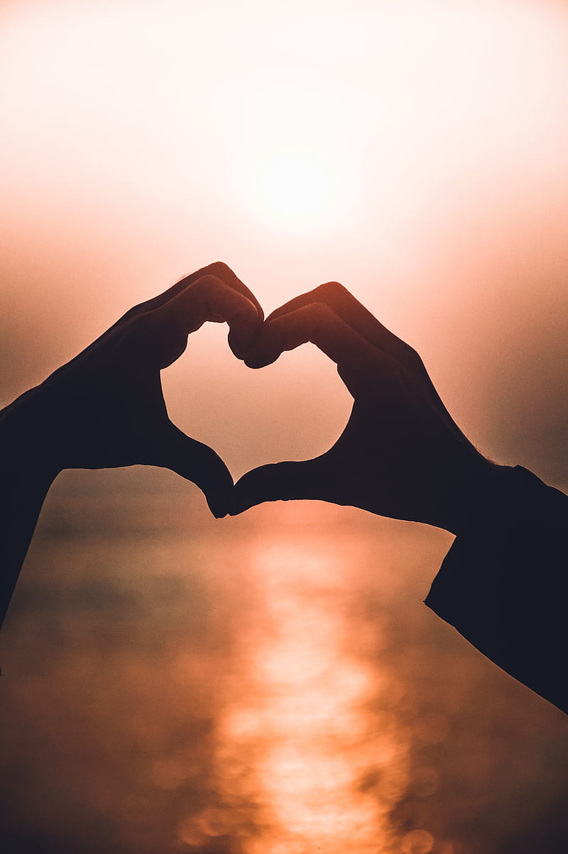 heart, love, hands, sunset, HD phone wallpaper