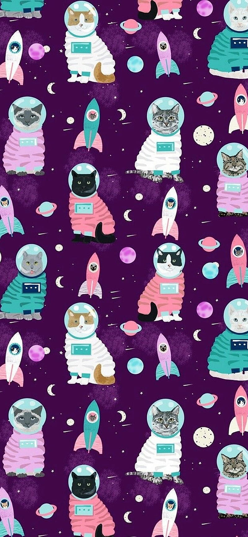 Space Cats, cat, cute, galaxy, kitty, purple, HD phone wallpaper