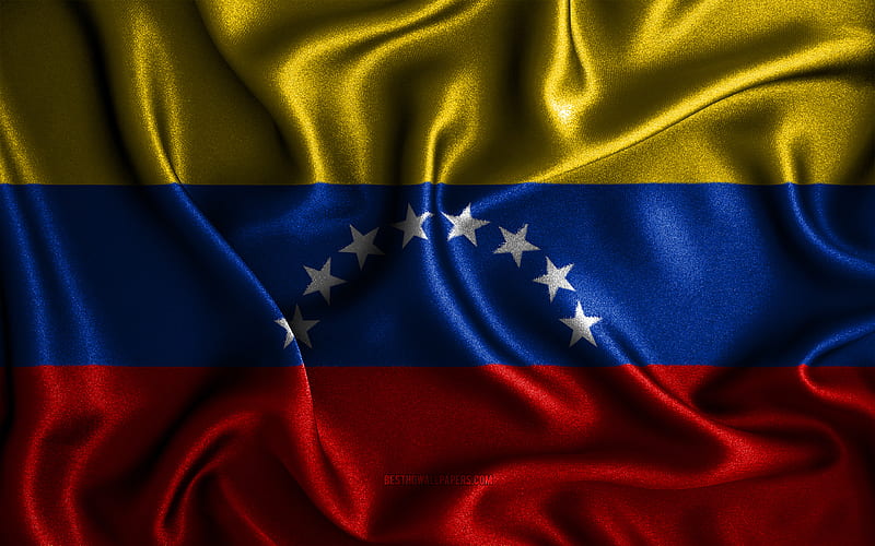 Venezuelan flag silk wavy flags, South American countries, national symbols, Flag of Venezuela, fabric flags, Venezuela flag, 3D art, Venezuela, South America, Venezuela 3D flag, HD wallpaper