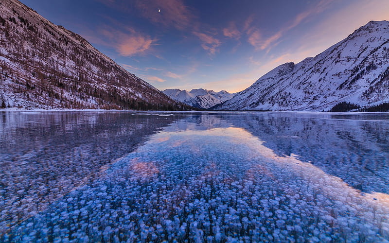 ice, frozen lake, mountains, mountain lake, Multinskie Lakes, HD wallpaper
