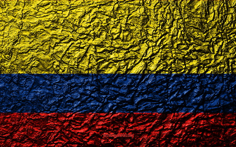 Flag of Colombia stone texture, waves texture, Colombian flag, national symbol, Colombia, South America, stone background, HD wallpaper