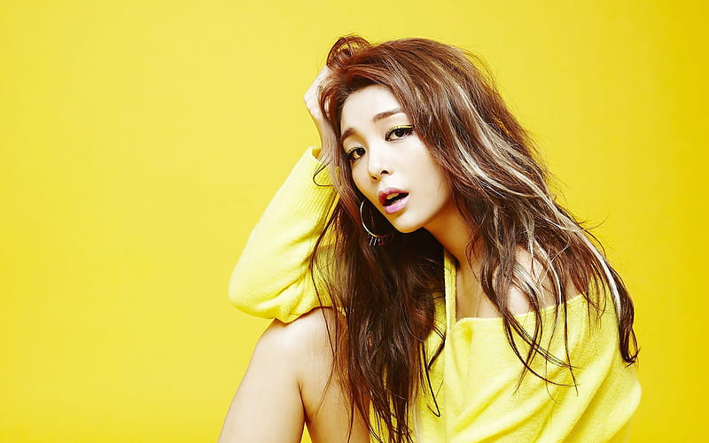 Ailee, 2019, yellow background, South Korean singer, beauty, Amy Lee, american singer, K-pop, asian woman, Ailee, HD wallpaper
