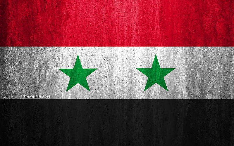 Flag of Syria stone background, grunge flag, Asia, Syria flag, grunge art, national symbols, Syria, stone texture, HD wallpaper