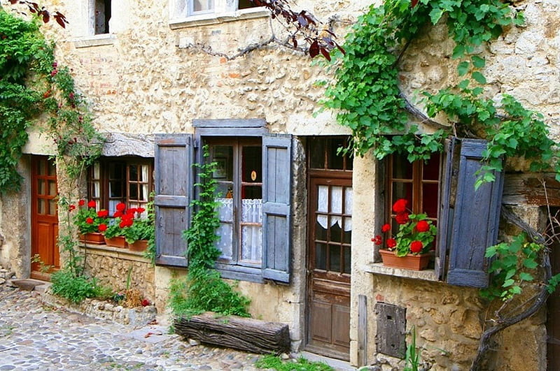 Old house, architecture, stone, houses, flowers, bonito, HD wallpaper |  Peakpx