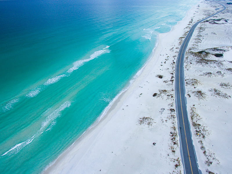 The Beach Drive, blue, chill, landscape, ocean, road, trip, HD wallpaper