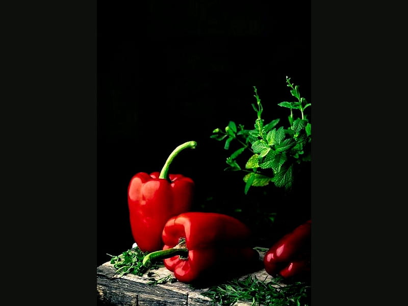Red Peppers, color on black, Serefler, all things red, album, HD wallpaper