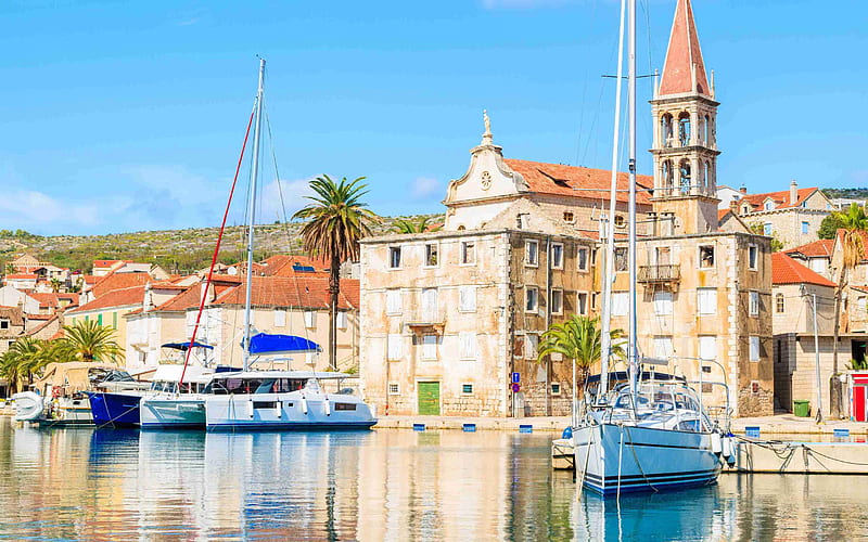 Milna, Brac, yachts, bay, sailboats, summer, resorts of Croatia, Split-Dalmatia County, Croatia, HD wallpaper