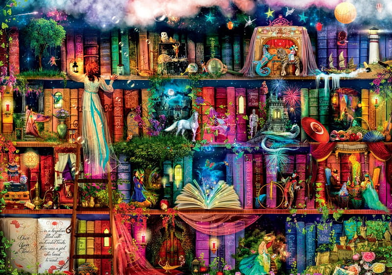 Fairy Fantasy, FANTASY, BOOK, ARTS, SHELVES, FAIRY, HD wallpaper