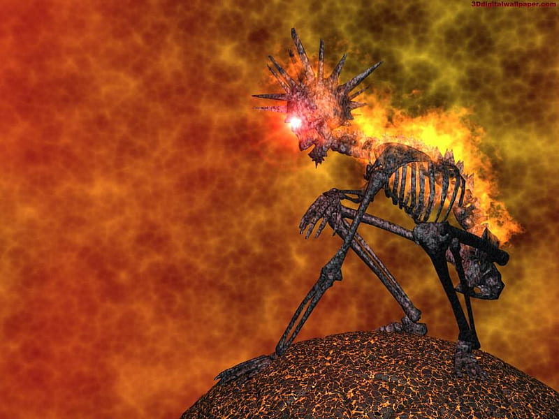 burning skeleton, skeleton, death, 3d, reaper, dark, grim, skull, HD wallpaper