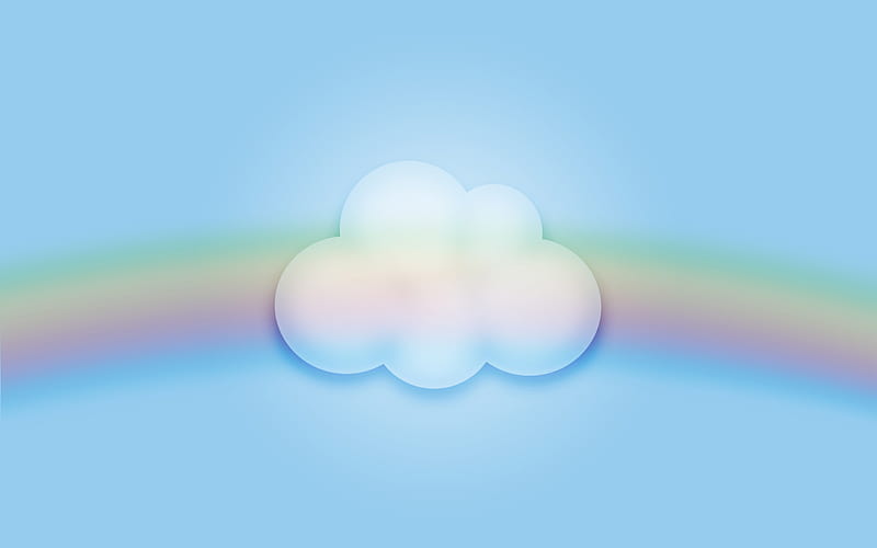 white cloud, creative, rainbow, artwork, blue background, minimal, background with cloud, HD wallpaper