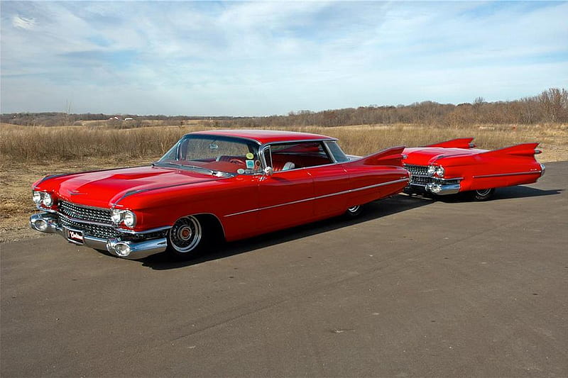1959 Cadillac De Ville With Custom Trailer Red Cadillac Ville Deville Custom Hd Wallpaper Peakpx