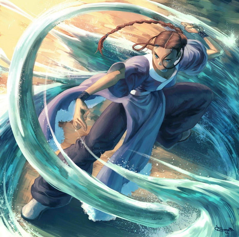 Katara, dress, empotional, avatar, angry, avatar the last airbender, anime, bender, hot, anime girl, long hair, female, brown hair, gown, mad, avatar the legend of aang, sexy, cute, water, warrior, girl, sinister, HD wallpaper