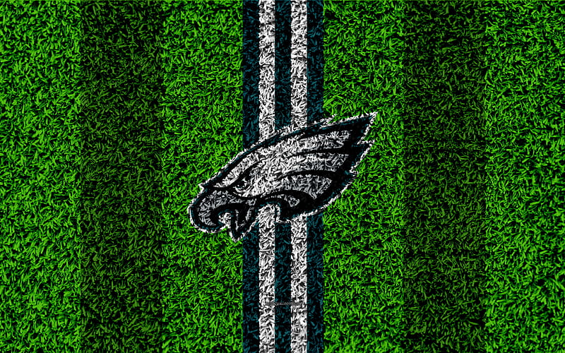 Philadelphia Eagles, logo grass texture, emblem, football lawn, green white lines, National Football League, NFL, Philadelphia, Pennsylvania, USA, American football, HD wallpaper