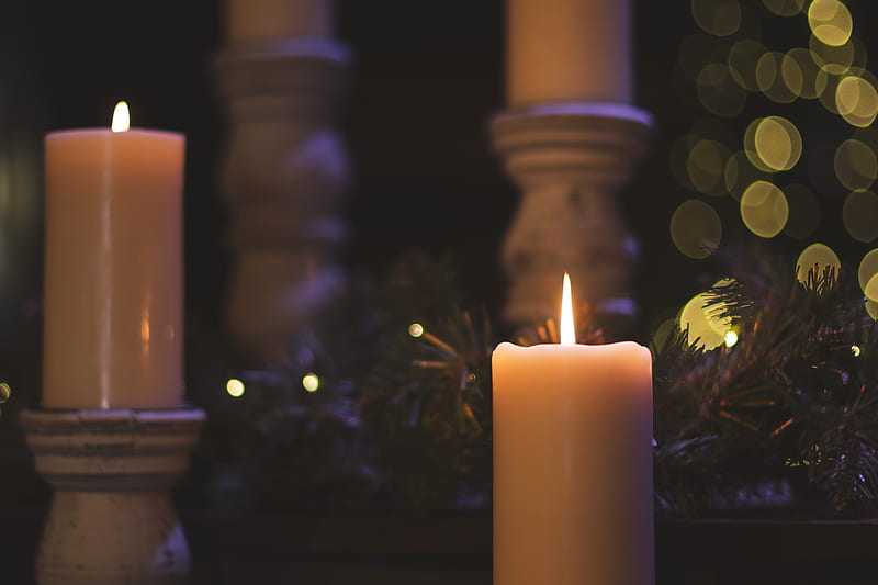 lighted pillar candles, HD wallpaper