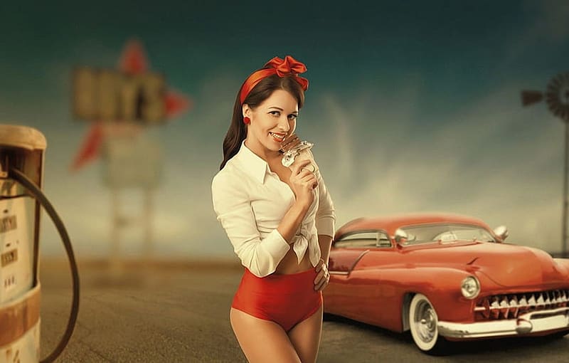 Chocolate lover, girl, lover, chocolate, car, vintage, HD wallpaper