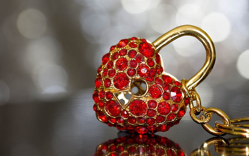 Corazón de bloqueo, candado dorado, rubíes, piedras preciosas, gemas rojas,  Fondo de pantalla HD | Peakpx