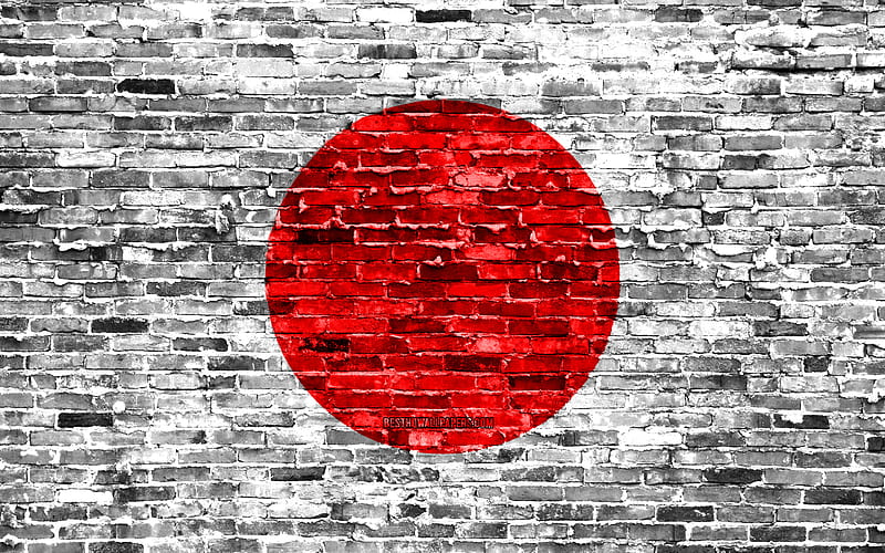 japanese flag, bricks texture, Asia, national symbols, Flag of Japan, brickwall, japan 3D flag, Asian countries, japan, HD wallpaper