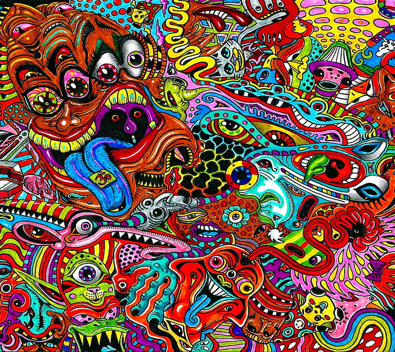 Monsters, art, colorful, dragons, multicolor, painting, HD wallpaper