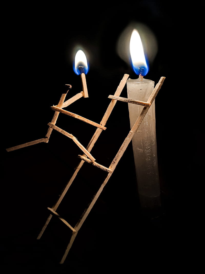 Candle matchstick, amoled, candle, candles, dark, fire, light, matchstick, pure black, sorry, yellow, HD phone wallpaper