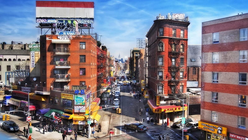 entering new york city chinatown r, chinatown, city, r, sreets, stores, HD wallpaper