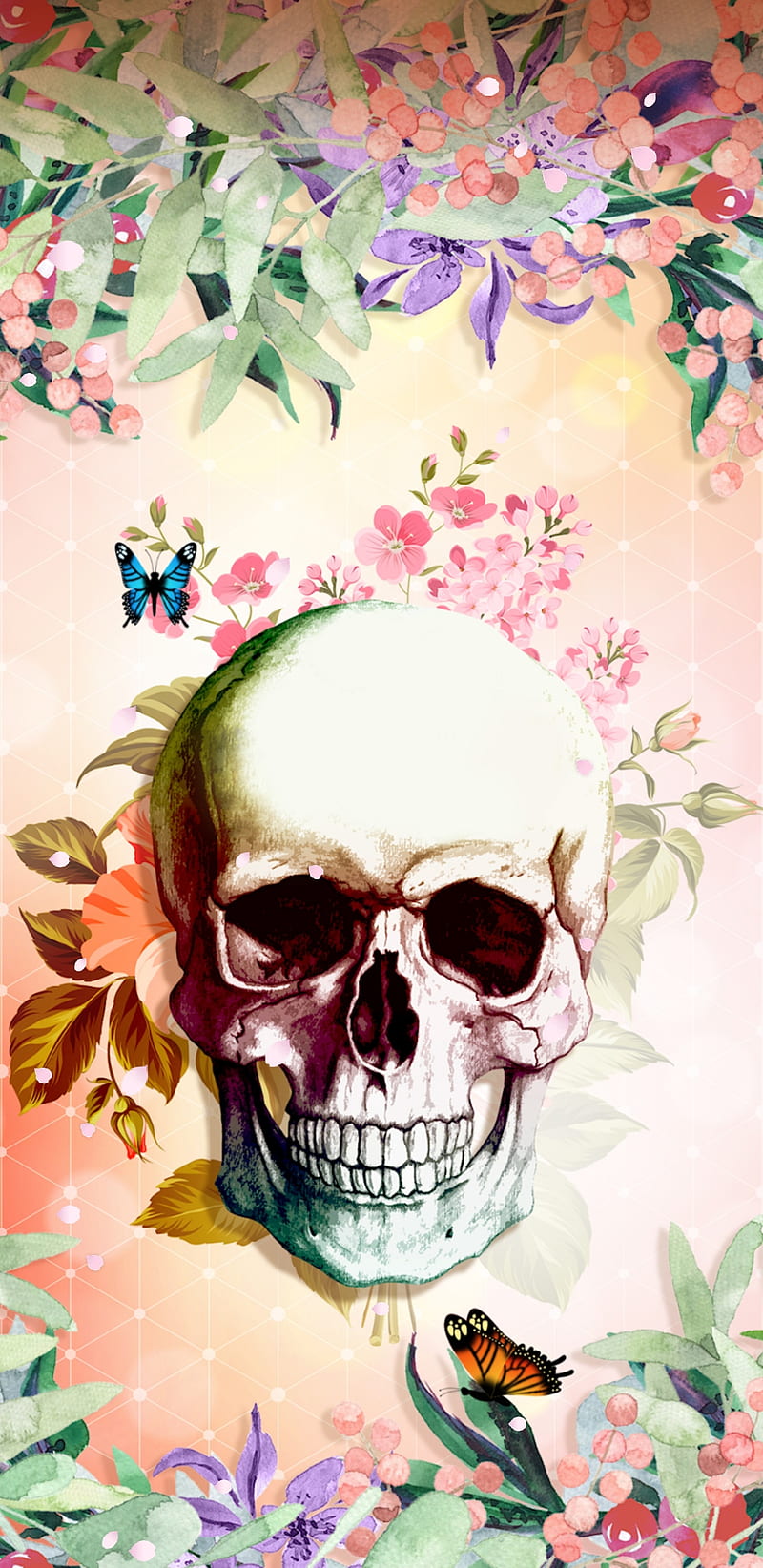 Hidden Skull, butterflies, butterfly, floral forest, flower, flowers, HD phone wallpaper