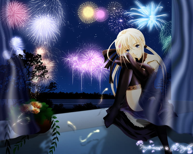 Performance in the night, festival, female, sexy, cute, girl, anime, fireworks, hot, anime girl, light, HD wallpaper Performance in the night, festival, female, sexy, cute, girl, anime, fireworks, hot, anime girl, light, HD wallpaper