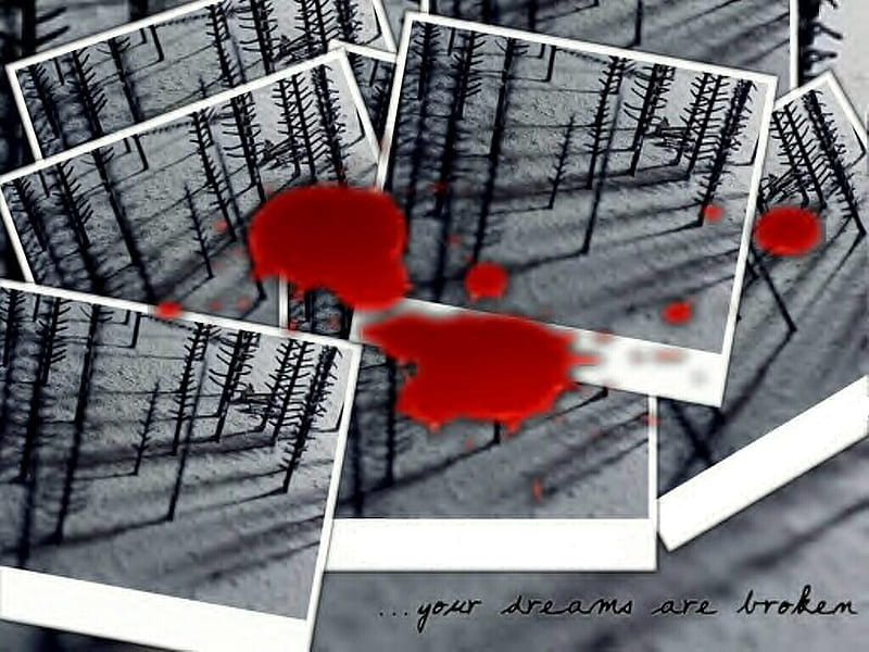 broken dreams, graphy, snow, bleeding broken dreams, instant camera, blood, HD wallpaper