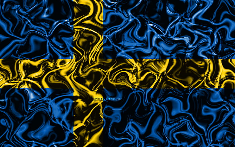 Flag of Sweden, abstract smoke, Europe, national symbols, Swedish flag, 3D art, Sweden 3D flag, creative, European countries, Sweden, HD wallpaper