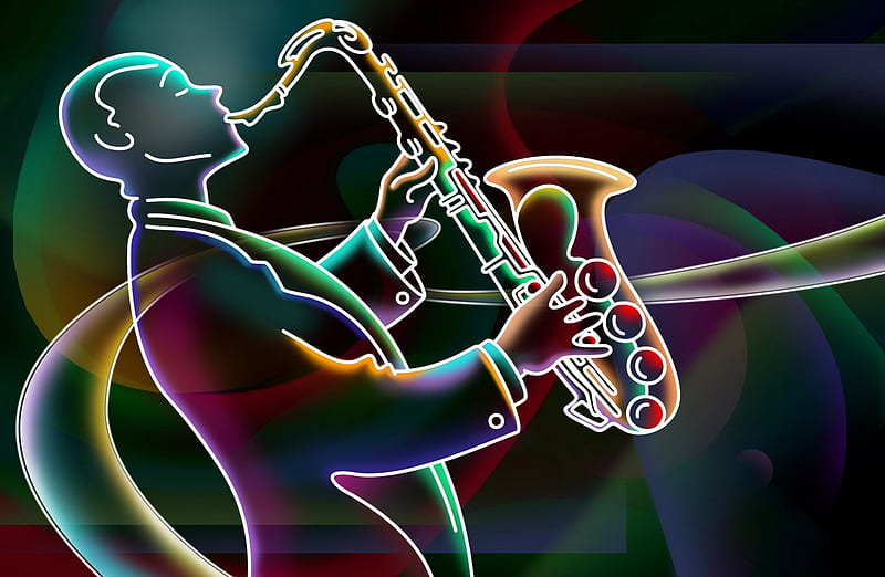 Saxophone, neon, nice, music, HD wallpaper