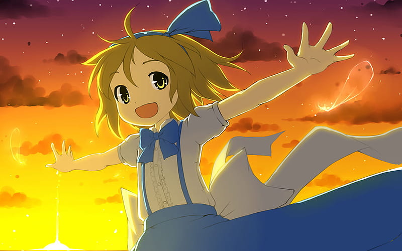 Touhou young Alice in sunset, alice, puppet, game, magic, doll, young, square, anime, touhou, HD wallpaper