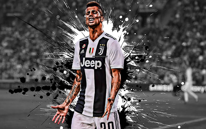 Joao Cancelo Portuguese football player, Juventus FC, defender, black and white paint splashes, creative art, Serie A, Italy, football, grunge, Cancelo, HD wallpaper