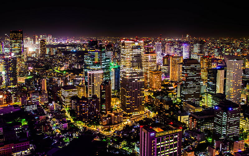 Tokyo, illumination, modern buildings, panorama, nightscapes, japan, Asia, HD wallpaper