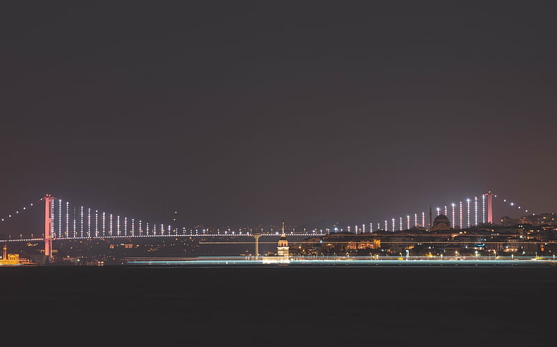 bridge over water during night time, HD wallpaper