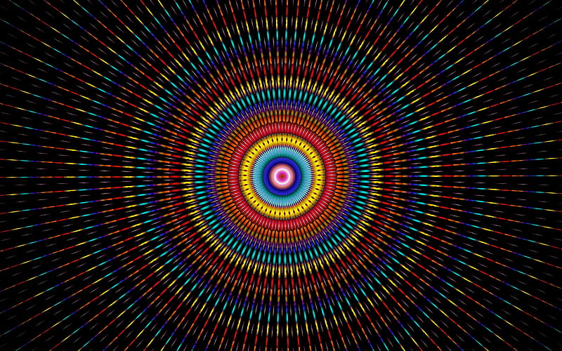 abstract circle background, rainbow circle, creative abstraction, circle abstraction, black background, HD wallpaper