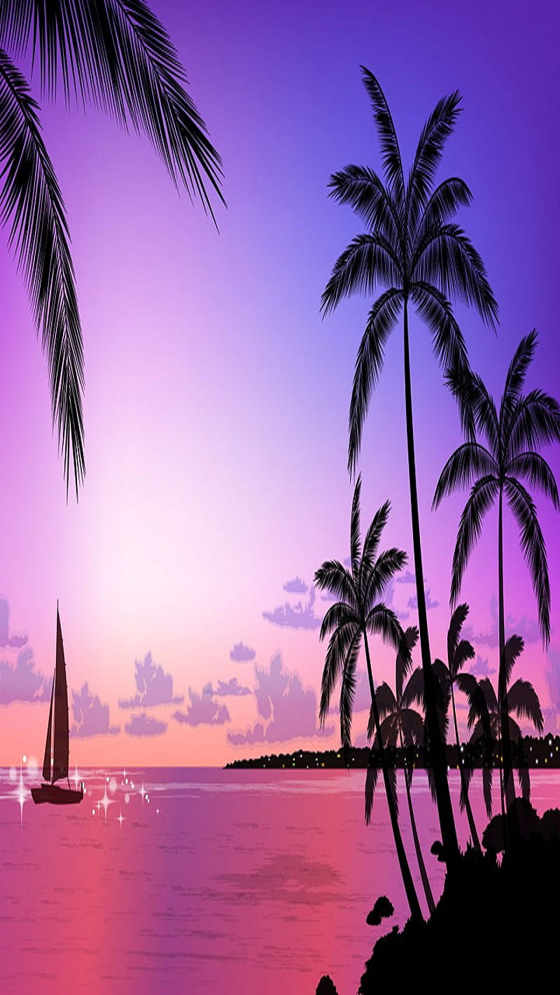 1920x1080px, 1080P free download | Tropical Sunser, beach, purple ...